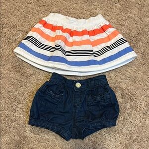 Girls Gymboree White Elastic Waist Ribbon Skirt & Jean Shorts size 12-18 months